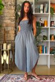 Arbi Gingham Shirring Bandeau Jumpsuit Navy